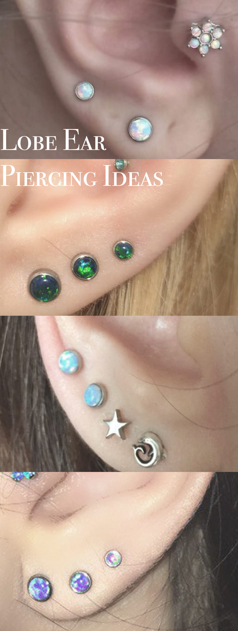 Minimal Ear Piercing Ideas - Triple Double Opal Lobe Stud Earrings - Flower Tragus Jewelry -  MyBodiArt.com 