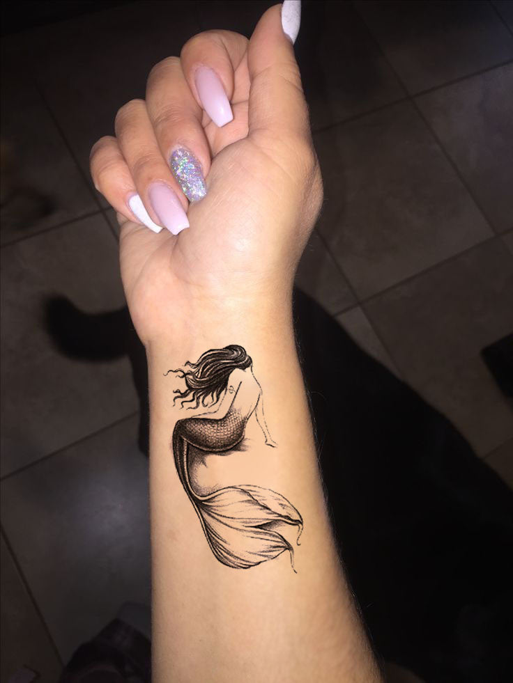 Mermaid Tattoo Ideas at MyBodiArt.com - Black and White Womens Wrist Tat
