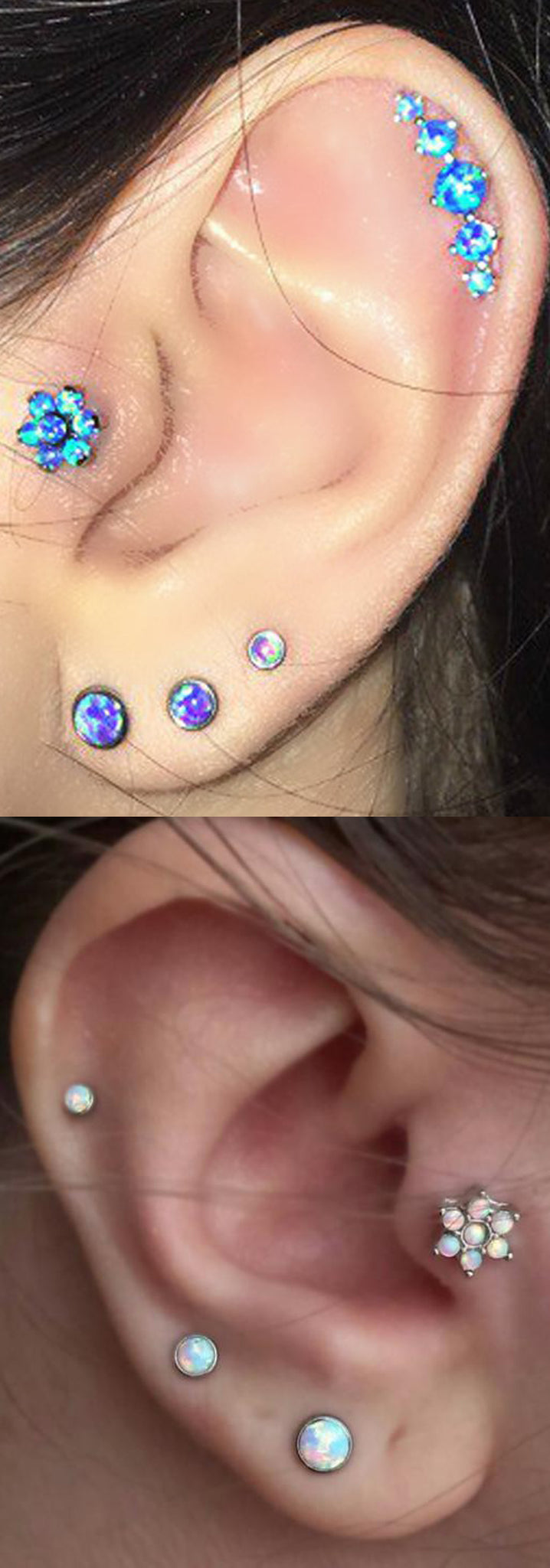 Unique Multiple Ear Piercing Ideas - Opal Tragus Flower Stud - Double Triple Lobe Earrings - Cartilage Jewelry -  MyBodiArt.com 