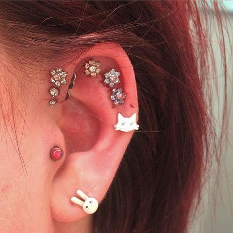 Red Opal Tragus Piercing Stud at MyBodiArt
