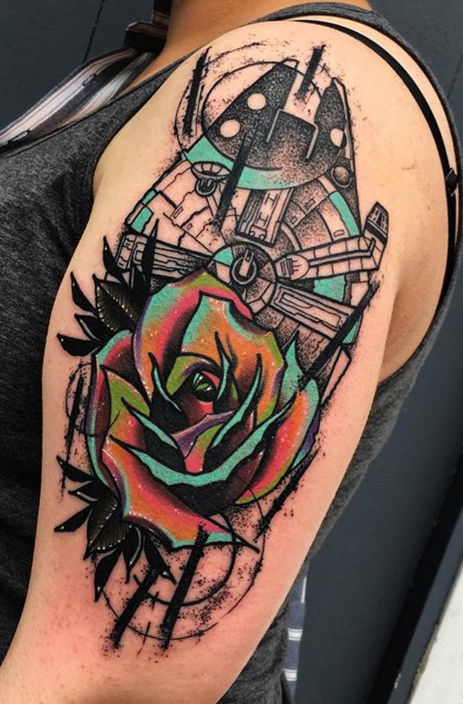 Geometric Rose Flower Arm Sleeve Tattoo for Women - MyBodiArt.com