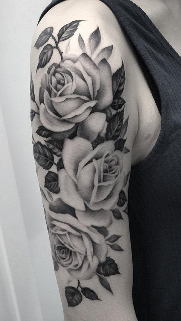Black and White Rose Tattoo Ideas for Women - Flower Arm Sleeve - MyBodiArt.com