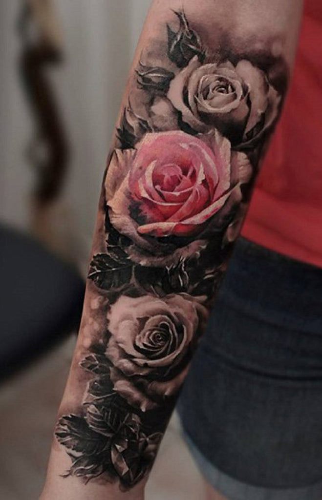 Vintage Rose Arm Sleeve Tattoo - MyBodiArt.com