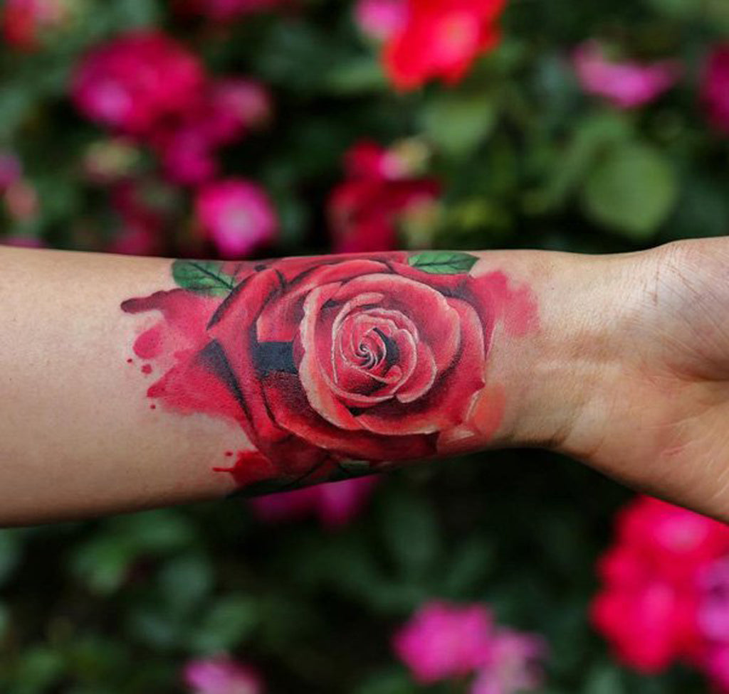Pink Rose Wrist Tattoo for Women - MyBodiArt.com