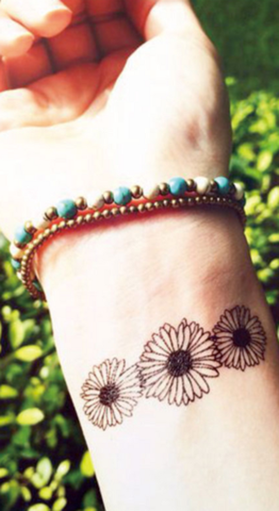 Sunflower Floral Wrist Tattoos in Black and White for Women - MyBodiArt.com