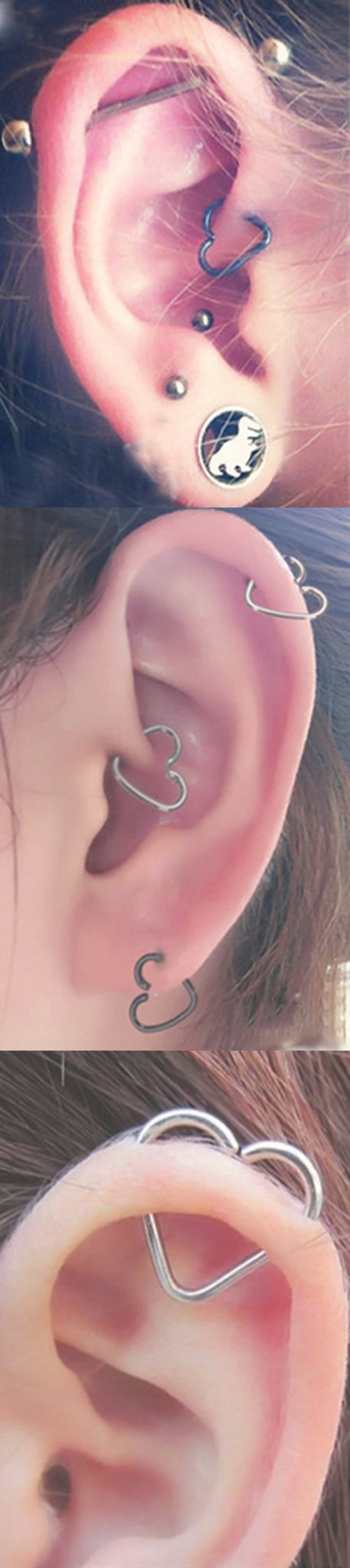 Cute Ear Piercing Ideas - Heart Daith Wired Earring - Silver Rook Hoop - Silver Cartilage Ring - Industrial Barbell - MyBodiArt.com 