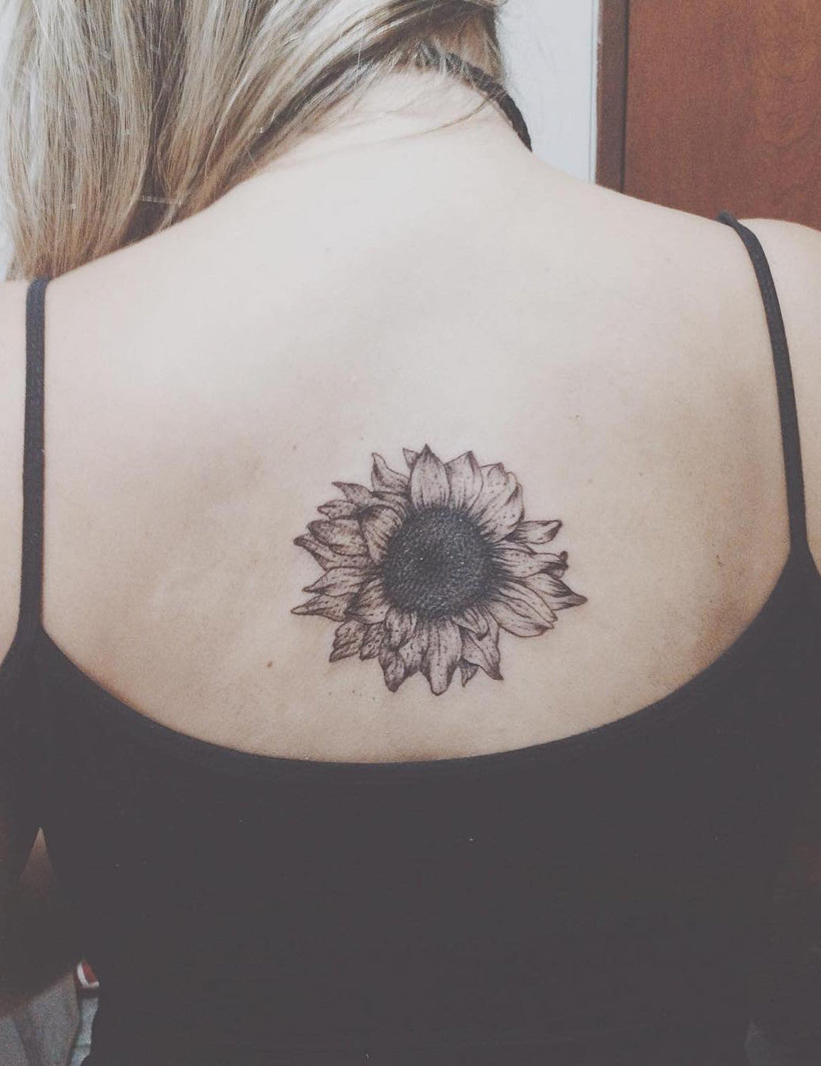 Small Black and White Floral Flower Sunflower Spine Tattoo Ideas for Women at MyBodiArt.com 