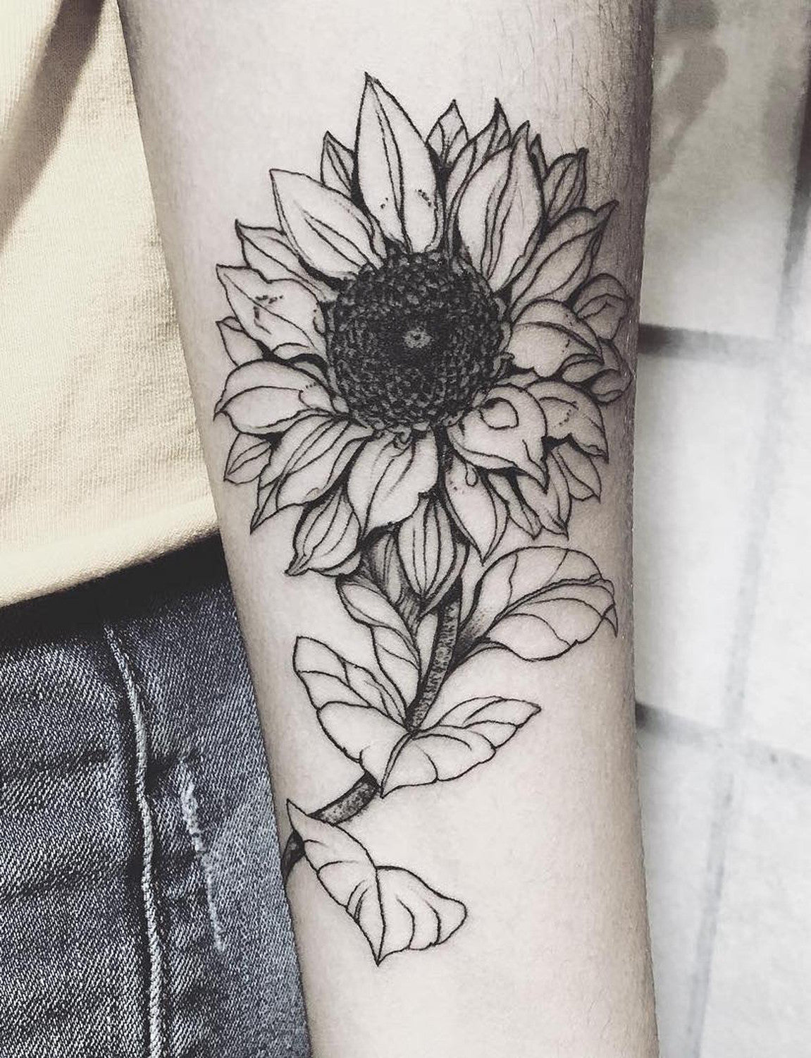 Full Black and White Realistic Vintage Floral Sunflower Wrist Arm Tattoo Ideas at MyBodiArt.com