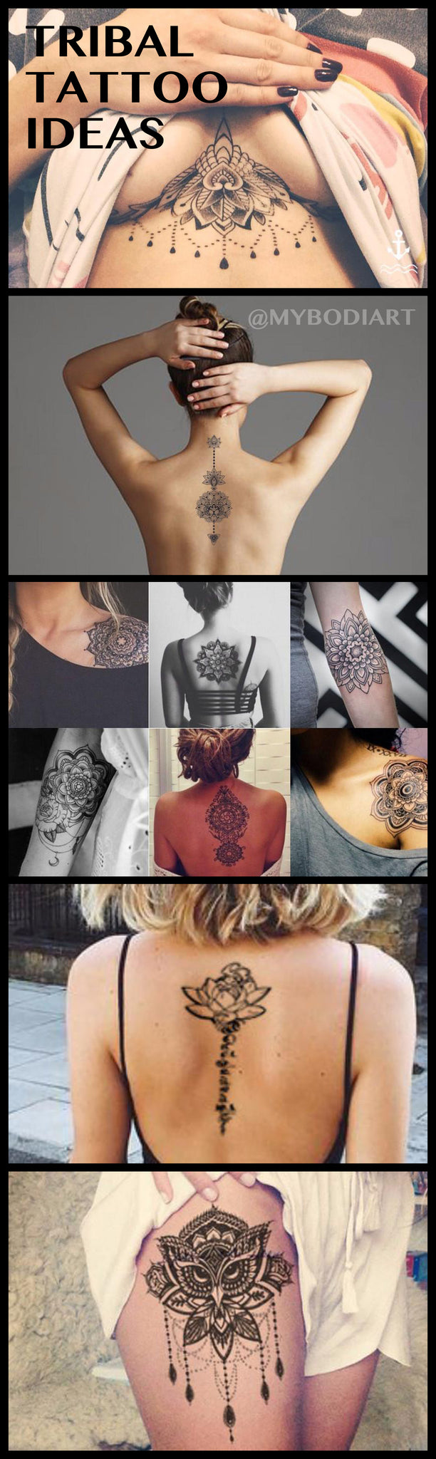 Geometric Mandala Tattoo Ideas for Women - Tribal Lotus Spine Tatouage - Chandelier Thigh Ideas Del Tatuaje -  www.MyBodiArt.com 