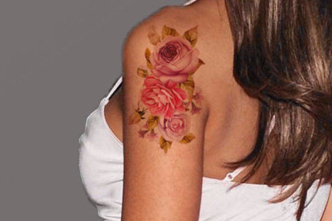 Vintage Pink Rose Floral Flower Tattoo Arm Sleeve Ideas for Women at MyBodiArt.com