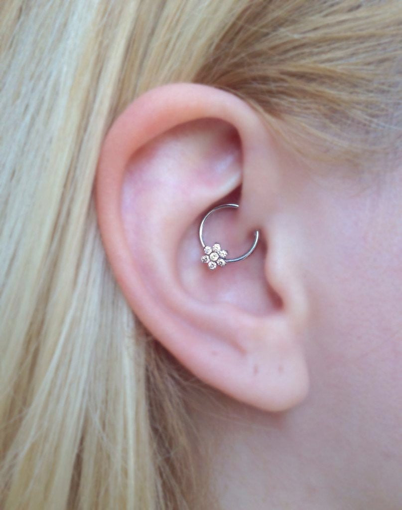 Jewel Flower Daith Rook Ear Piercing Jewelry at MyBodiArt.com