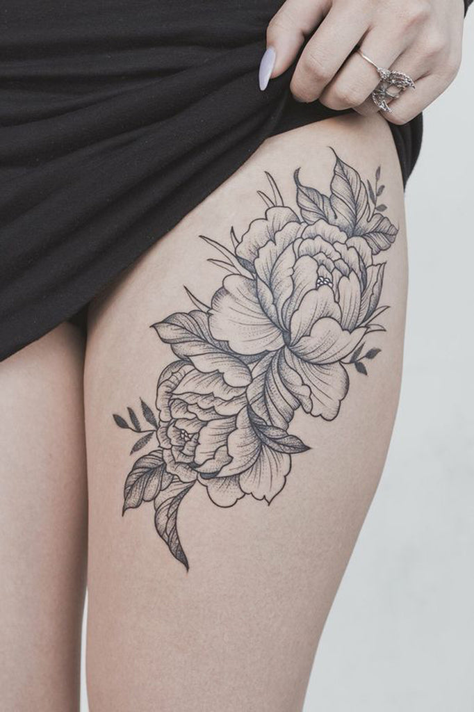 Traditional Femme Tattoo Black Fleur - MyBodiArt.com