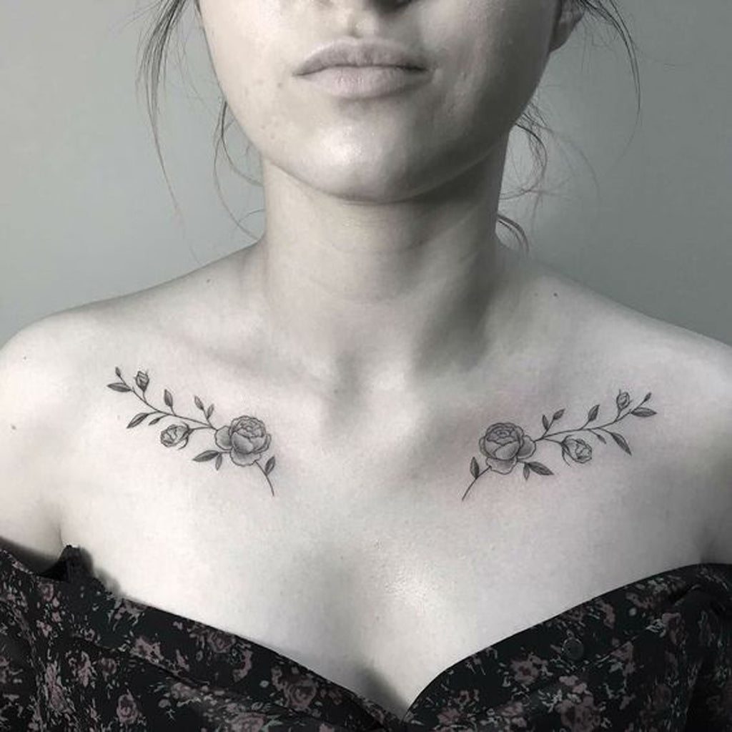 Womens Black Flower Shoulder Tattoo - MyBodiArt.com