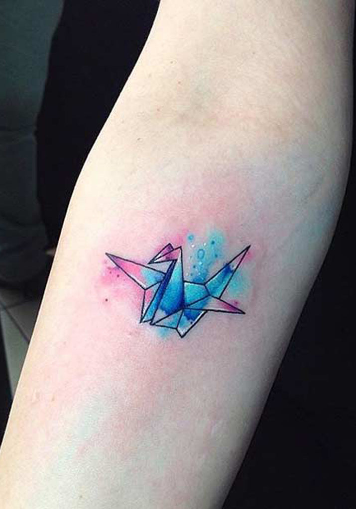 Abstract Origami Watercolor Tattoo Ideas - MyBodiArt.com