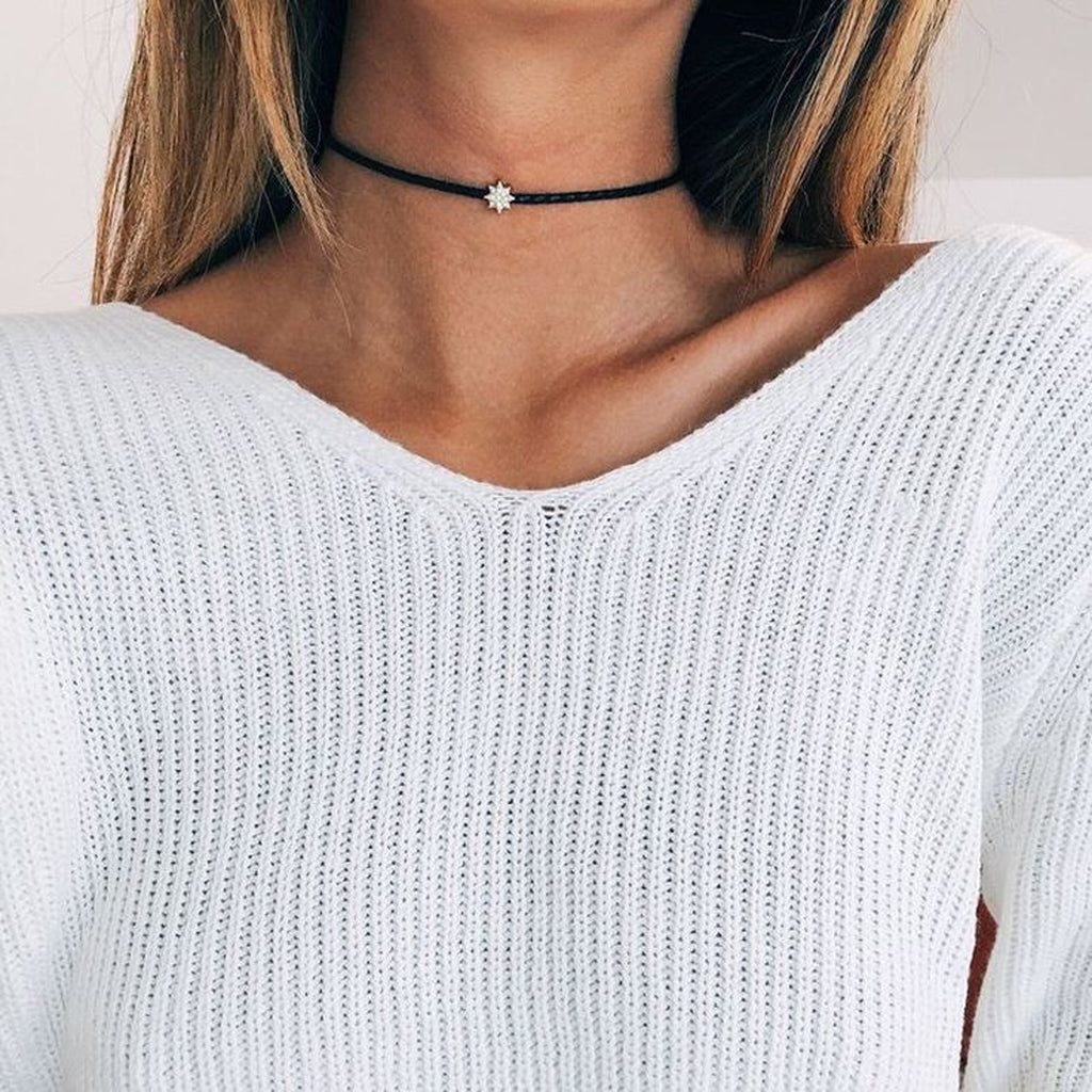 Simple Black Star Charm Choker Necklace at MyBodiArt.com - Outfit Ideas 