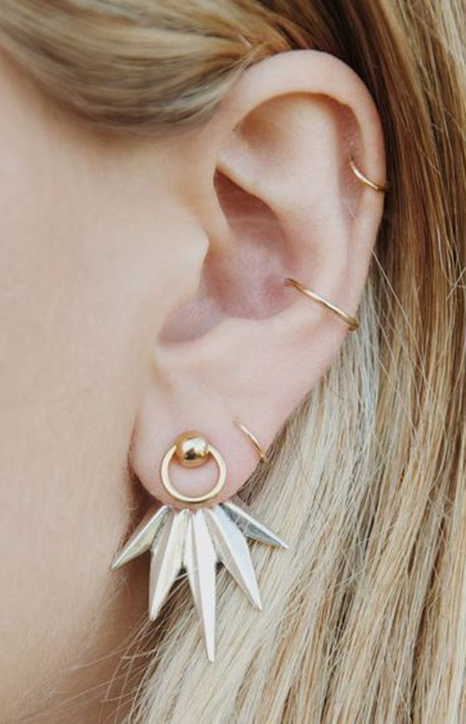 Sun Spikes Gold Ear Jacket - Multiple Ear Piercing Jewelry Ideas - MyBodiArt.com
