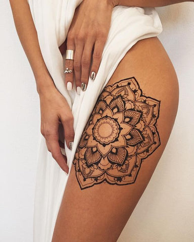 Sexiest Cuisse Tattoo Ideas at MyBodiArt - Mandala Temporary Tattoo on Leg Thigh