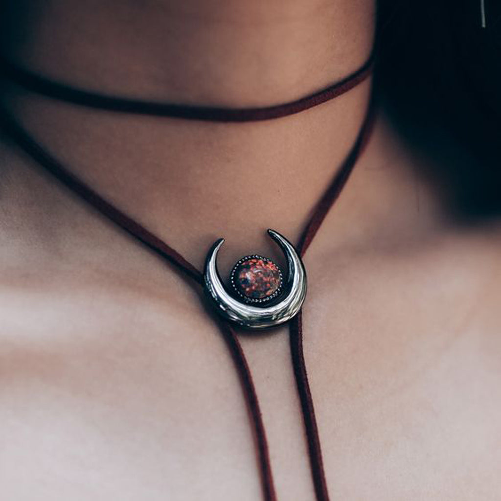 Opal Moon Black Wrap Choker Necklace at MyBodiArt.com