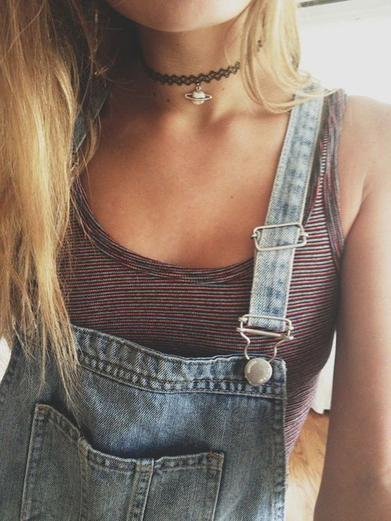 Black Choker Necklace at MyBodiArt.com - Cute Simple Teen Outfits for School -  Overalls Outfit 