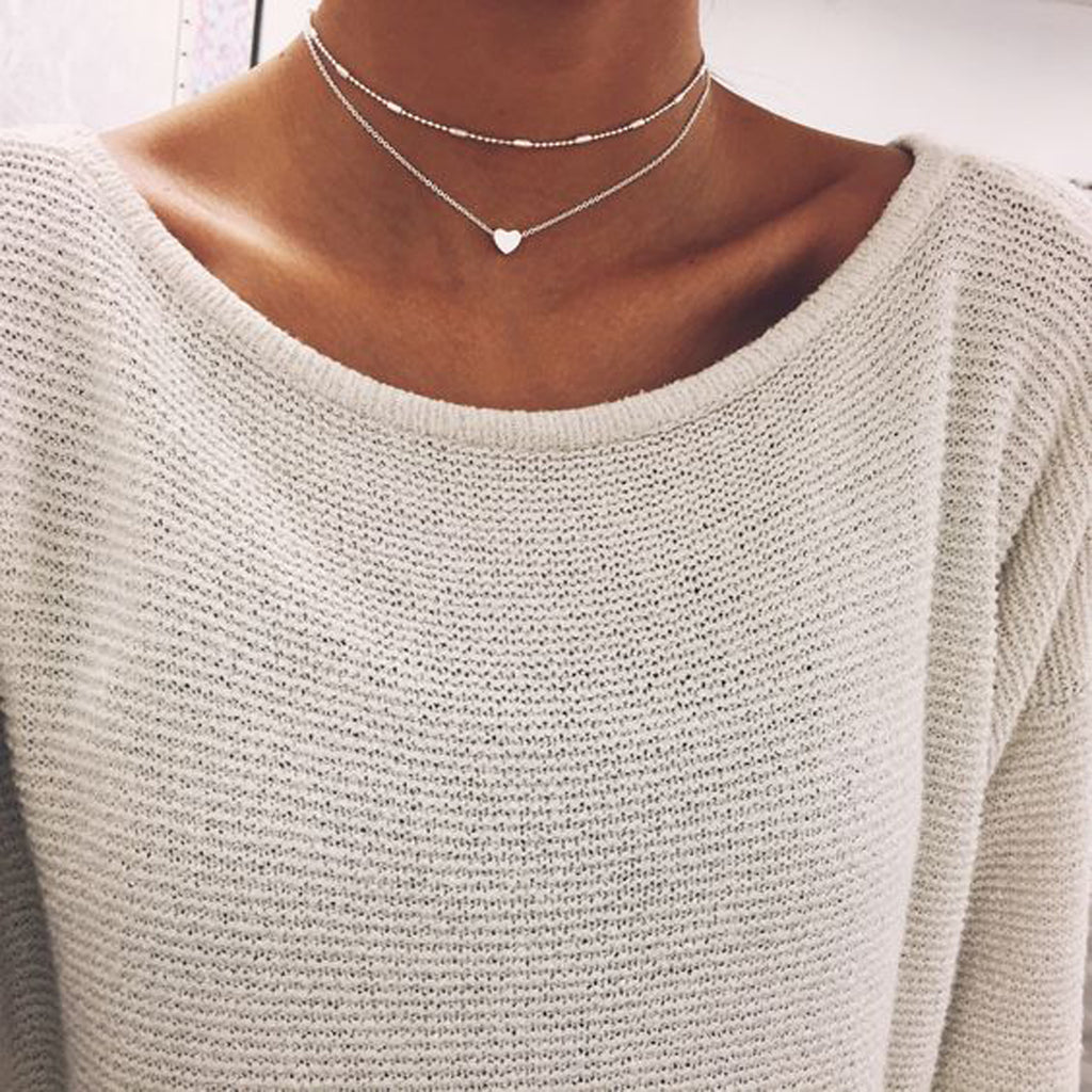Silver Heart Choker Necklace at MyBodiArt.com - Comfy Cute Sweater Outfits 