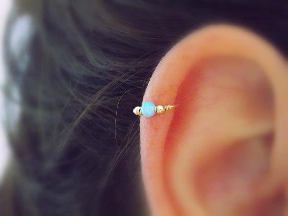 Cute Ear Piercing Ideas - Opal Gold Cartilage Earring Ring 16G at MyBodiArt.com