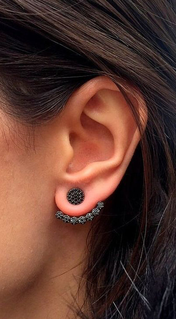 Black Crystal Ear Jacket Jewelry - MyBodiArt.com