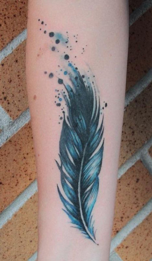Watercolor Feather Tattoo - MyBodiArt.com