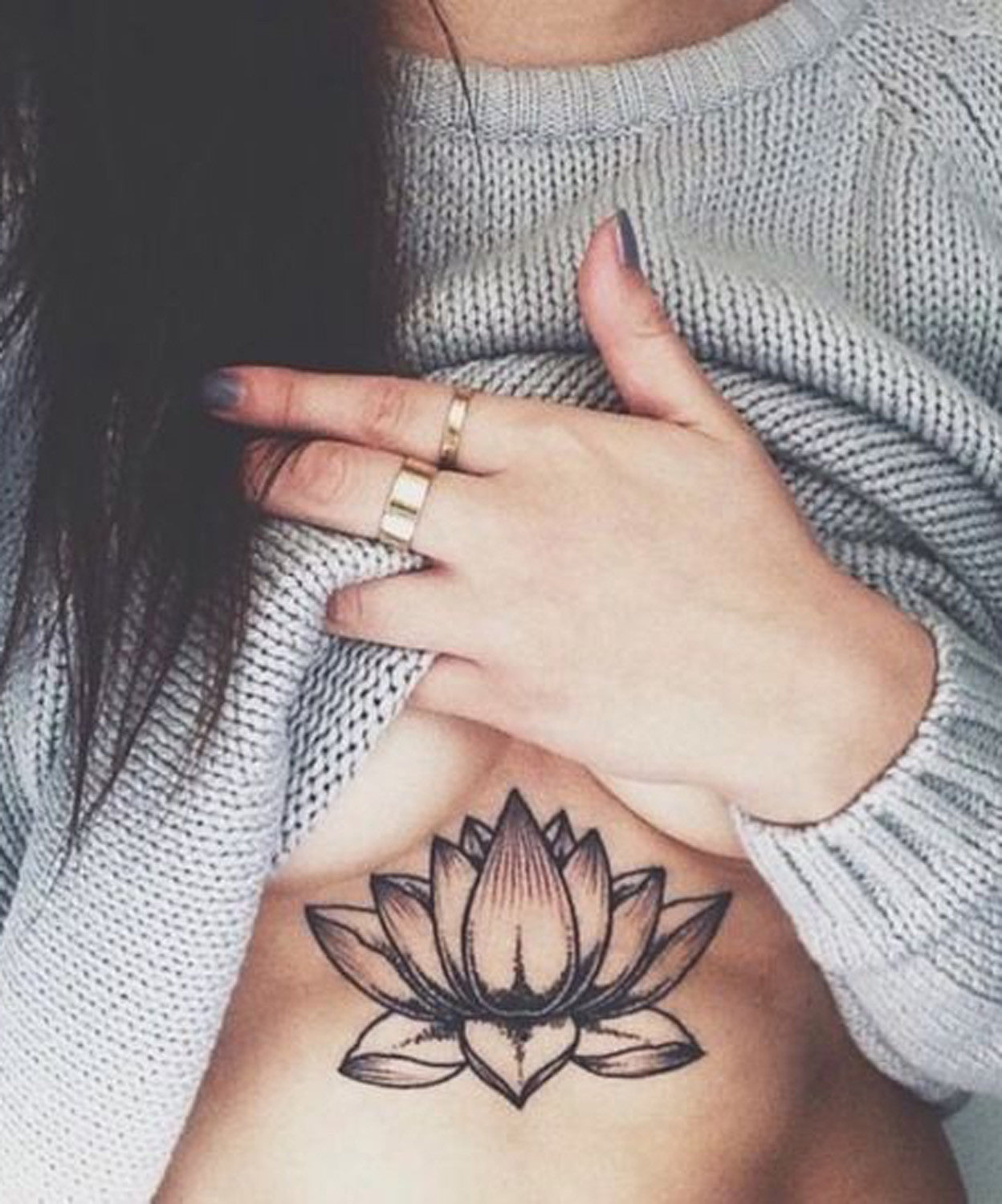 Lotus Floral Flower Underboob Tattoo Placement Ideas for Women at MyBodiArt.com 