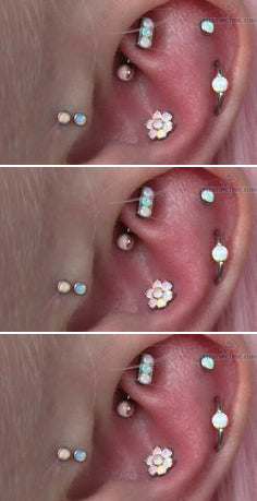 White Opal Tragus Piercing, Conch Earring, Helix Stud, Cartilage Jewelry