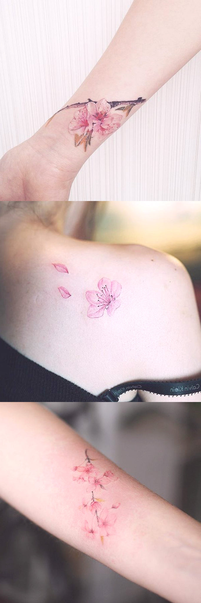 Cute Cherry Blossom Floral Flower Wrist Shoulder Tattoo Ideas -  ideas de tatuaje de muñeca de flor de cerezo para las mujeres - www.MyBodiArt.com