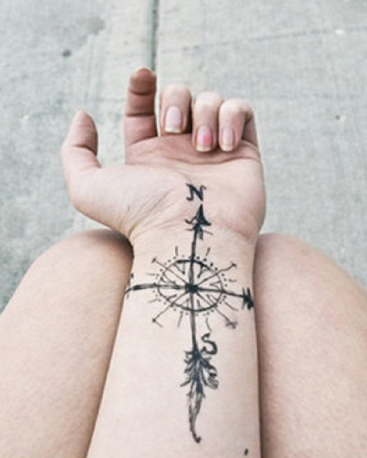 Unique Arrow Feather Compass Wrist Tattoo Ideas for Women - MyBodiArt.com