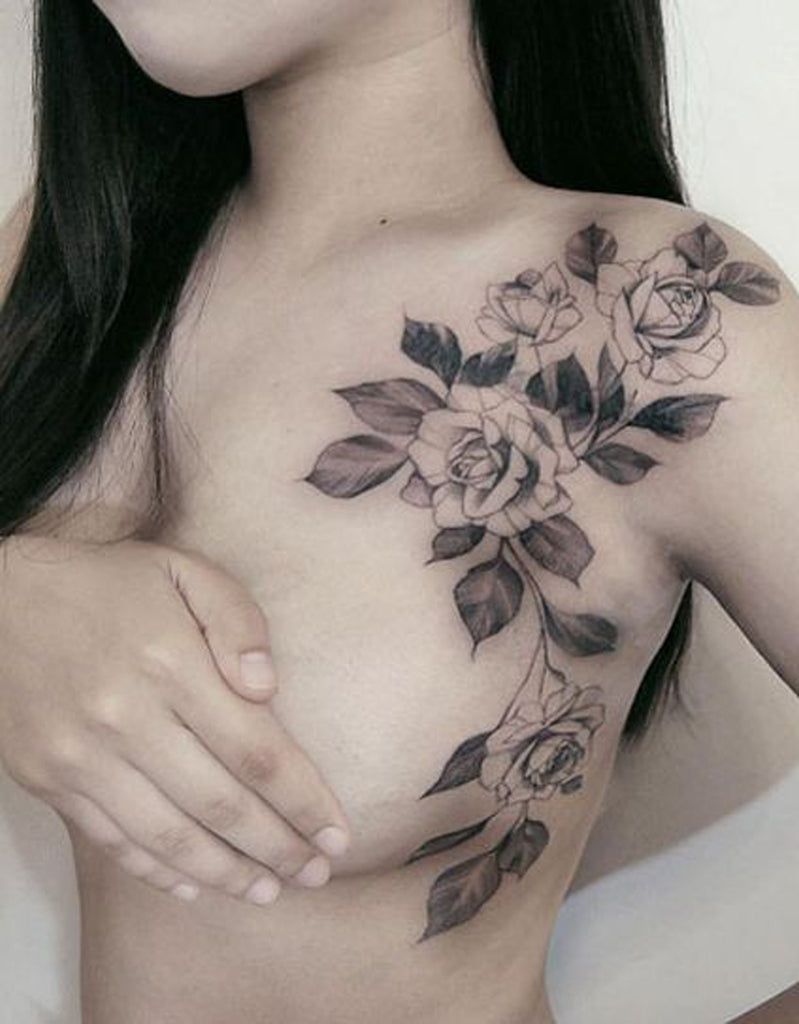Black Floral Fleur Shoulder Tattoo - MyBodiArt.com