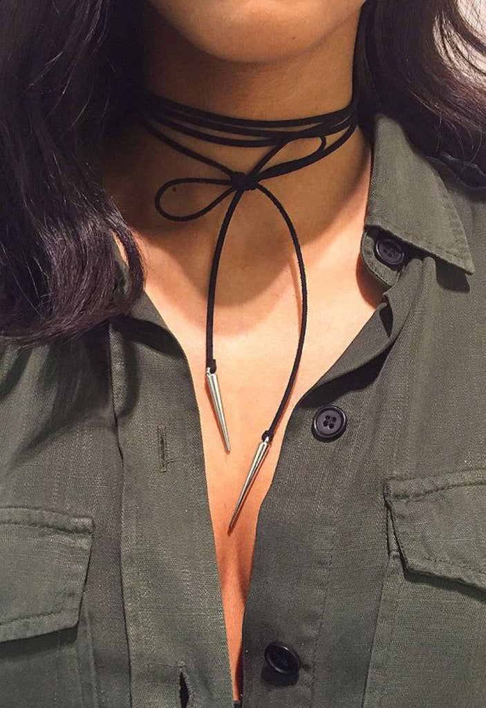Black Wrap Tie up Choker Necklace at MyBodiArt.com - Outfits for Work - Casual Outfit 
