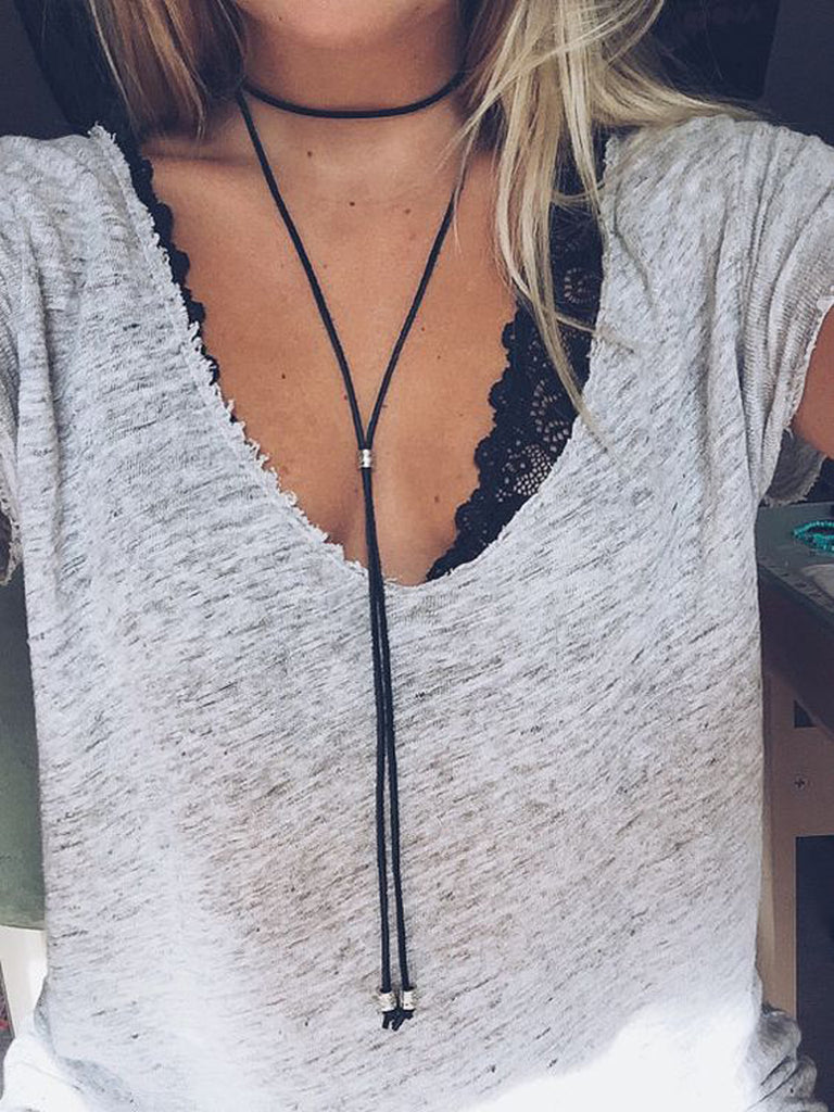 Black Wrap Choker Necklace at MyBodiArt.com - Cute Comfy Workout Outfits 