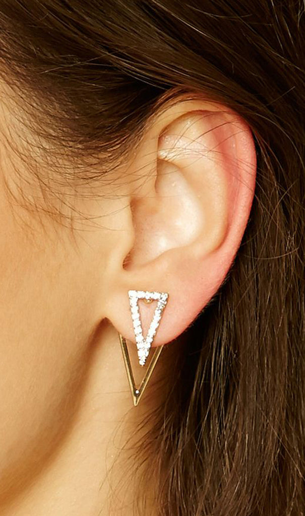 Minimal Geometric Triangle Earrings Ear Jacket - MyBodiArt.com