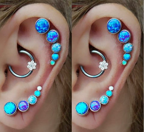 Blue Opal Cartilage Earrings at MyBodiArt