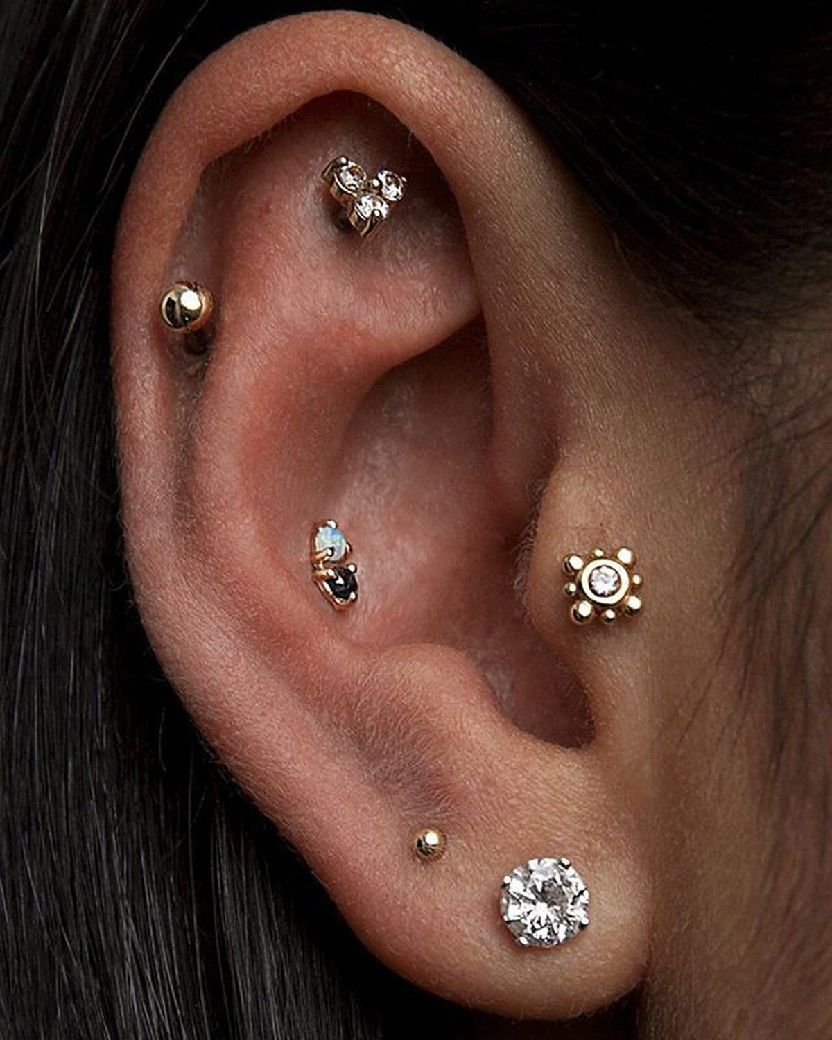 Unique Multiple Ear Piercing Ideas with Jewels - Tragus Stud, Cartilage Studs, Helix Studs at  MyBodiArt.com 