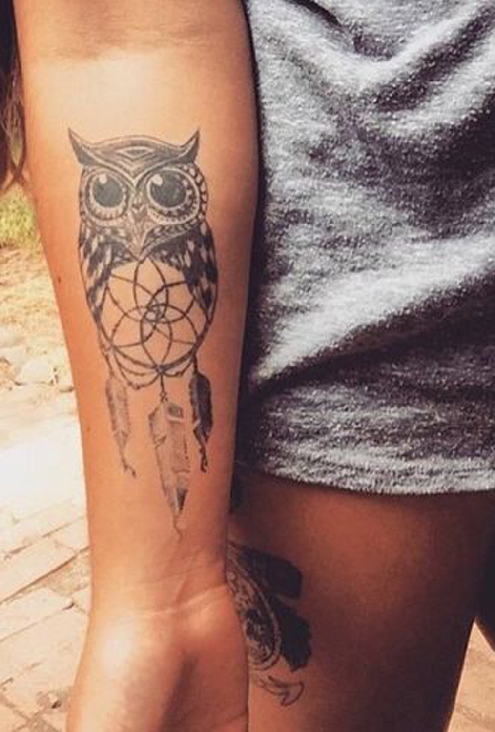 Small Forearm Owl Tattoo Ideas for Women - Dreamcatcher Arm Tat - MyBodiArt.com