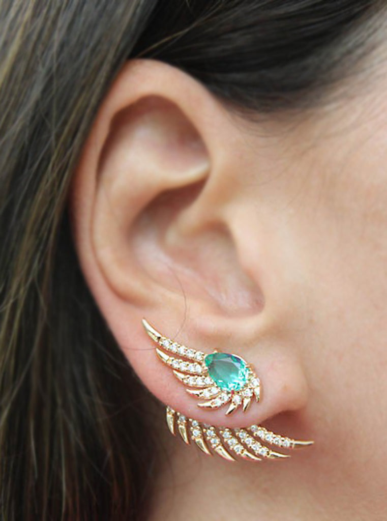 Fancy Large Crystal Gold Ear Jacket Earring Jewelry at MyBodiArt.com