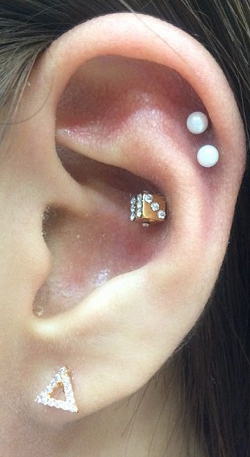 Unique Ear Piercing Ideas at MyBodiArt.com - Pearl Cartilage Helix Ear Stud Earrings Dice Rook Conch Stud 