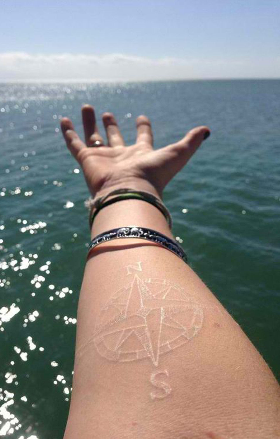 White Ink Compass Wrist Forearm Tattoo at MyBodiArt.com