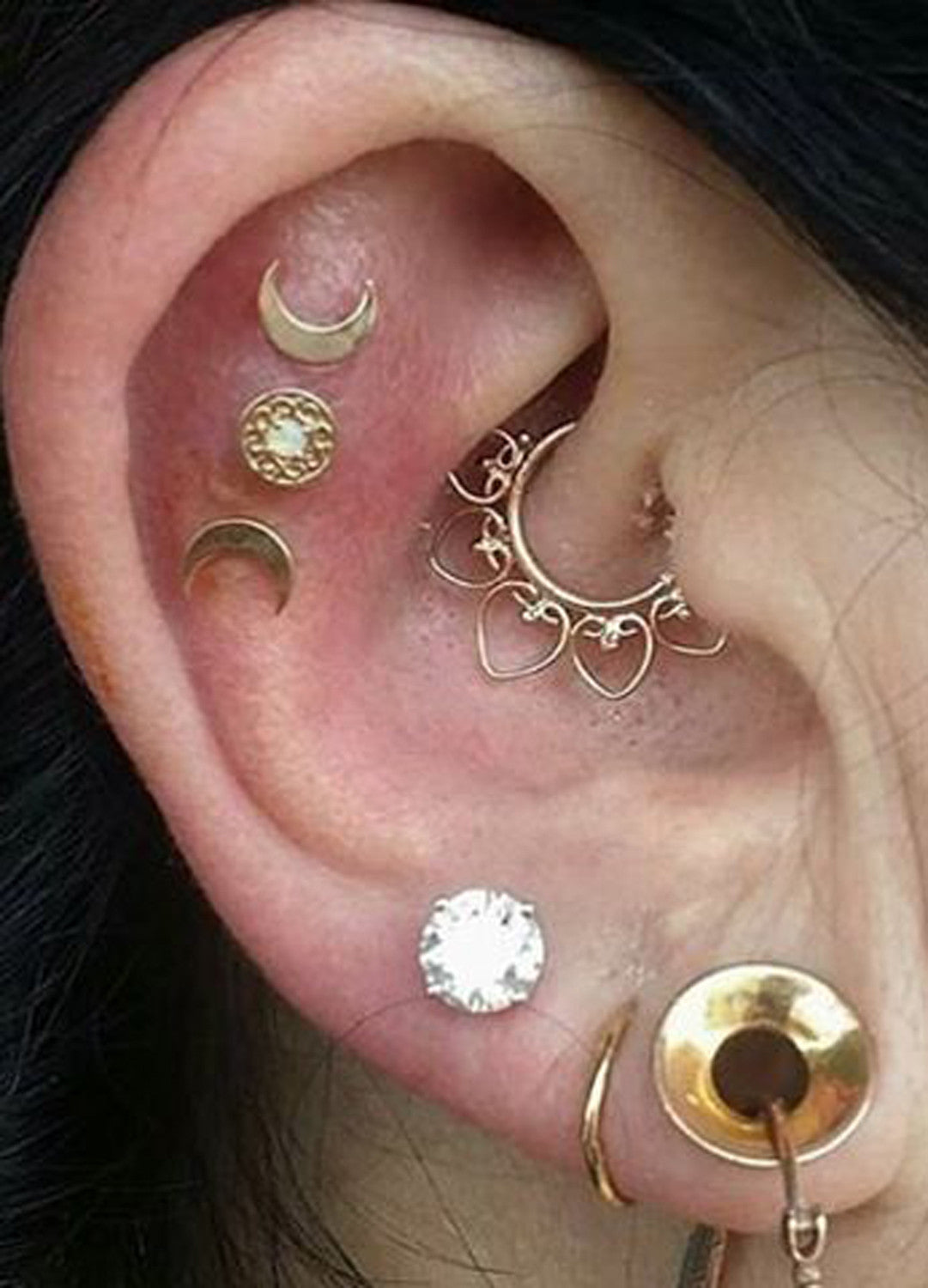 Cool Unique Ear Piercing Ideas at MyBodiArt.com - Rook Daith Hoop Ring Constellation Cartilage Moon Stars Studs Lobe 