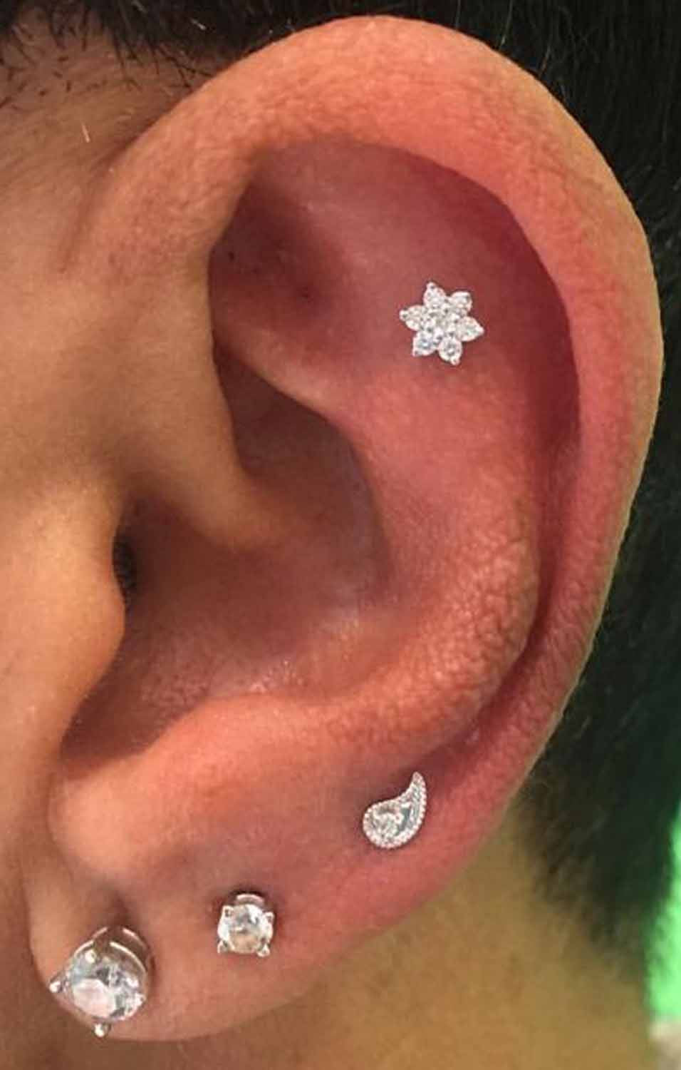 Cute Ear Piercing Ideas for Women at MyBodiArt.com - Crystal CA Flower Constellation Pinna Cartilage Helix Earring Stud 