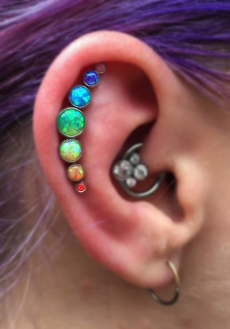 Rainbow Opal Helix Piercing Jewelry 16G at MyBodiArt