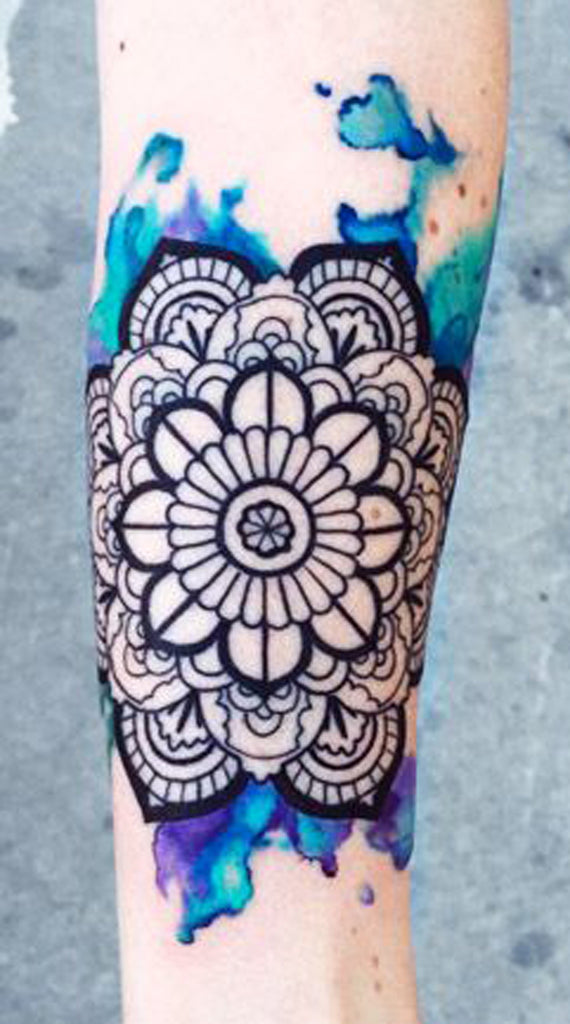 Watercolor Mandala Tattoo - MyBodiArt.com