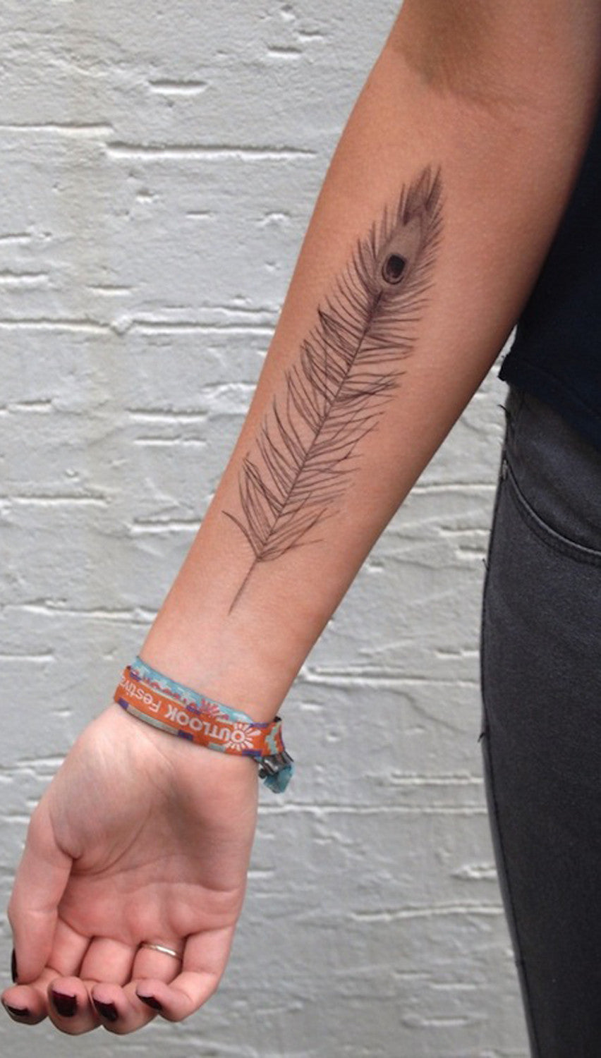 Peacock Feather Forearm Arm Womens Tattoo Ideas at MyBodiArt.com