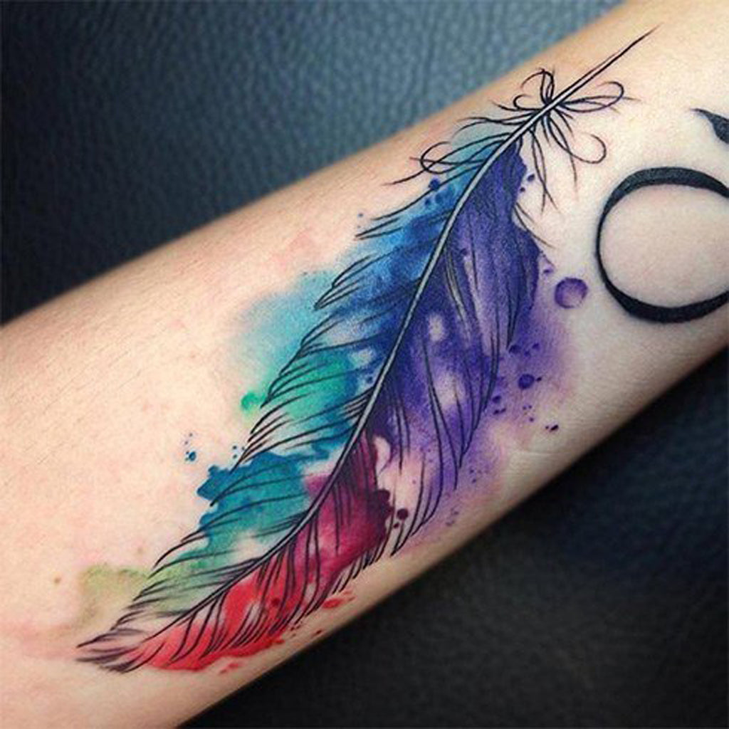 Watercolor Feather Tattoo Idea - MyBodiArt.com
