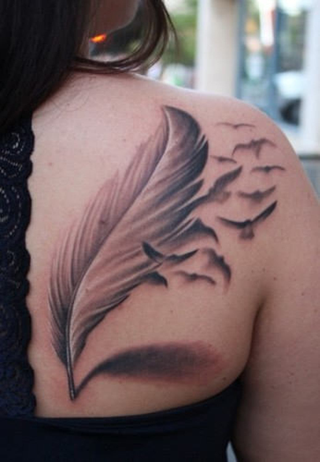 Indian Feather Tattoo With Birds and Sparrows - Womens Large Tats -  MyBodiArt.com 