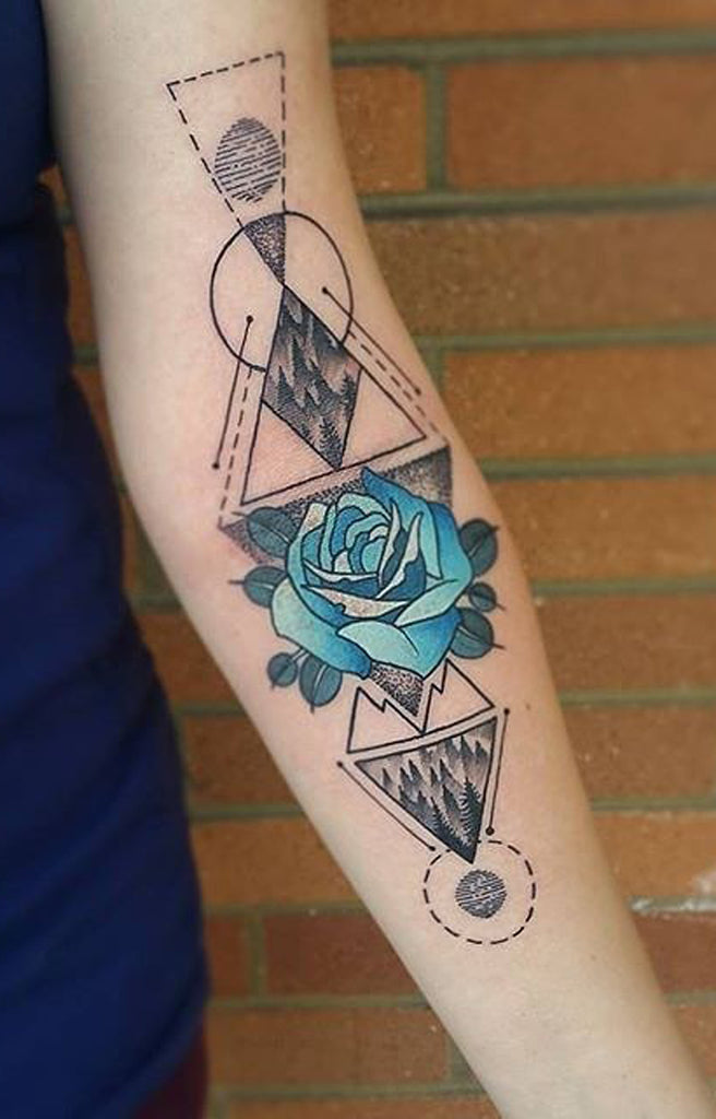 Geometric Rose Flower Tattoo Ideas for Women on Arm / Wrist - MyBodiArt.com