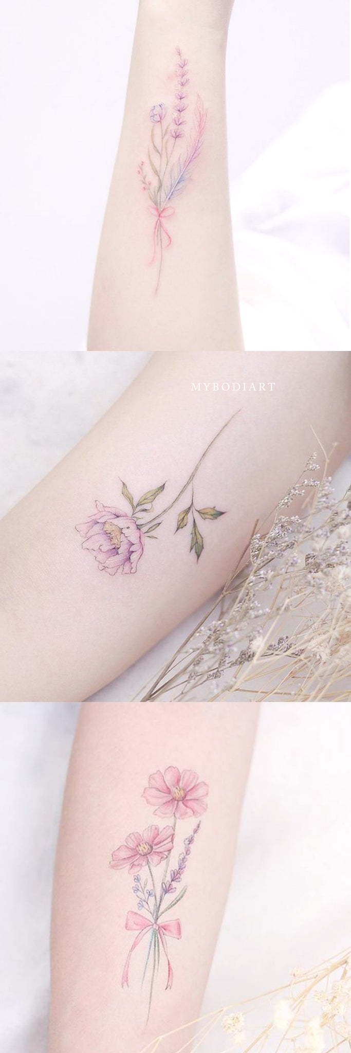 Cute Delicate Watercolor Floral Flower Arm Tattoo Ideas for Women -  ideas del tatuaje del brazo de la flor de acuarela - www.MyBodiArt.com 